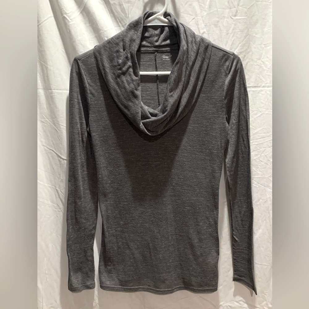 Gap Brand. Vintage Gray semi sheer, cowl/tunic long sleeve top.